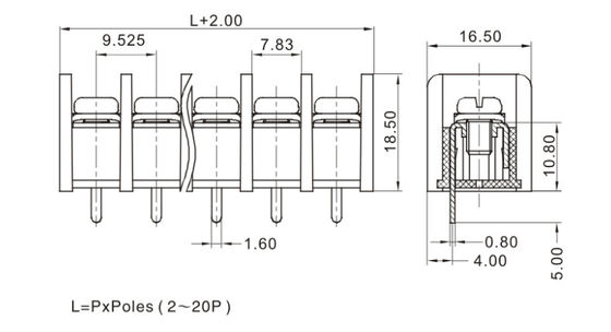 UL verificato Barrier Terminal Block Connector Strumento di sicurezza filo di connessione utilizzato 9.52mm Pitch