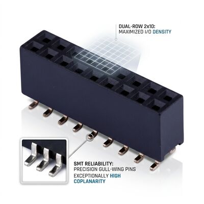 Connettore femmina a doppia fila da 2,54 mm per uso automobilistico, placcatura oro, PA9T, alta vibrazione, PCB, Through Hole, IP67