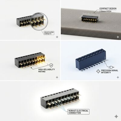 Alta densità 40-Pin 2.54MM Dual Row Female Header Connector Gold Flash PA6T Data Bus PCB attraverso il buco