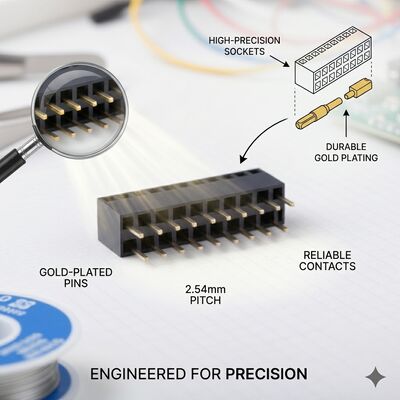 Connettore femmina SMT per montaggio superficiale con passo 1,27 mm, doppia fila, placcatura oro, PA6T, assemblaggio PCB